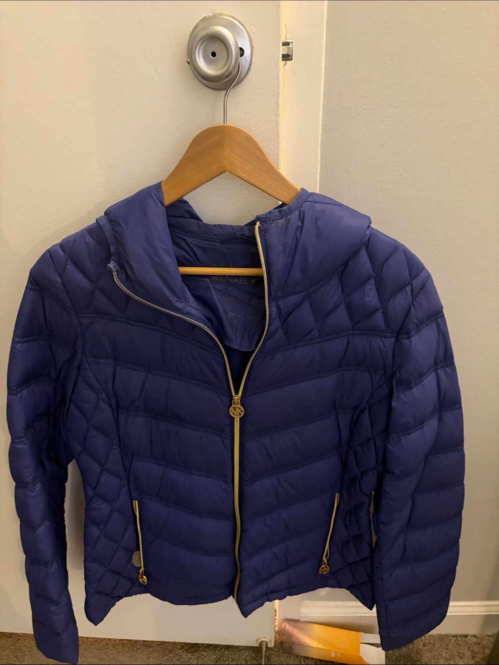 Michael Kors Women's Quilted Puffer Jacket - Purple with Gold Hardware